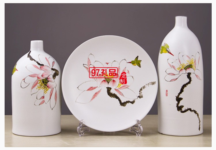 景德鎮陶瓷工藝品 時尚客廳家居手工擺件陶藝三件套花瓶花插