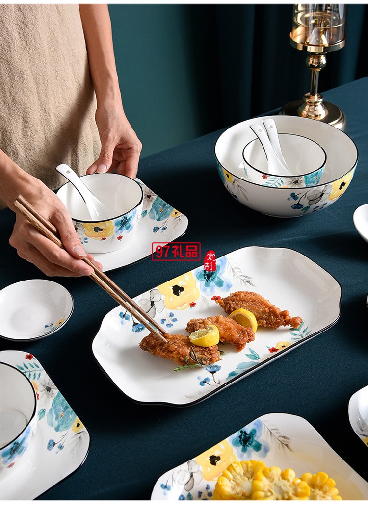 創意陶瓷餐具碗盤碟套裝家用餐盤米飯碗湯碗組合活動禮品
